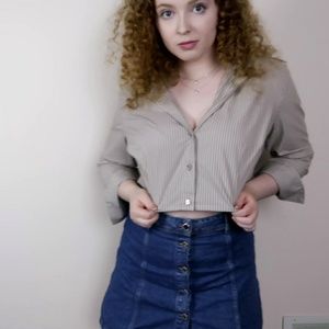 Striped, cropped button-up